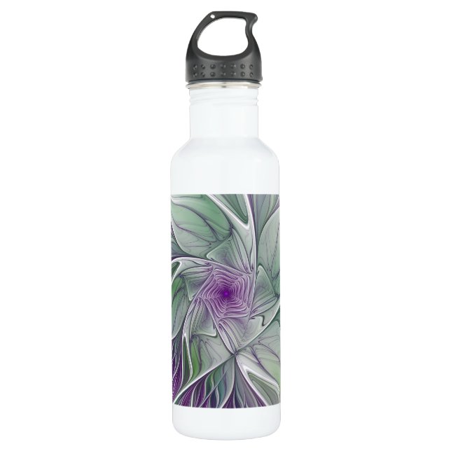Flower Dream, Abstract Purple Green Fractal Art 710 Ml Water Bottle (Front)