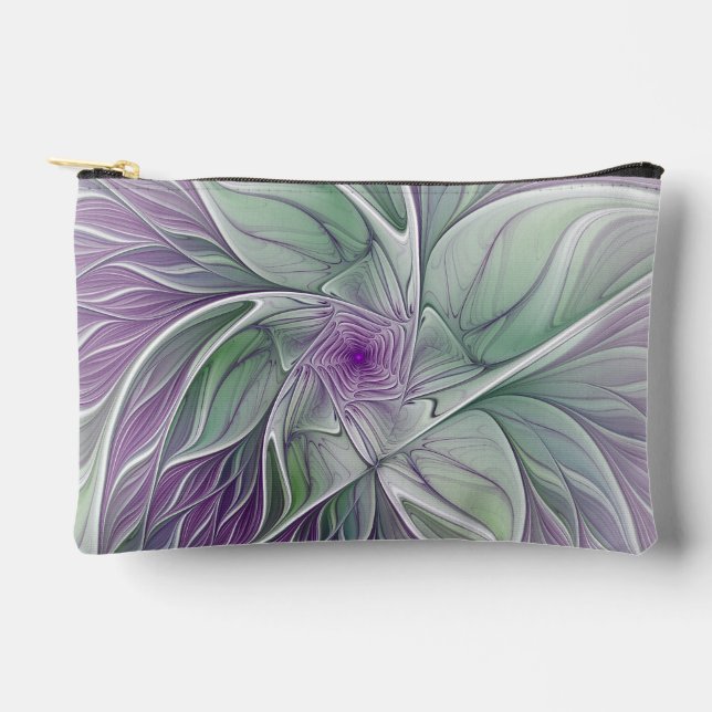 Flower Dream, Abstract Purple Green Fractal Art Accessory Pouch (Front)