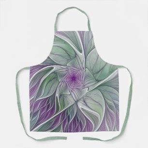 Flower Dream, Abstract Purple Green Fractal Art Apron