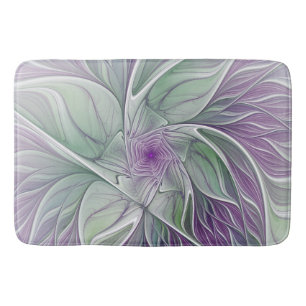 Flower Dream, Abstract Purple Green Fractal Art Bath Mat