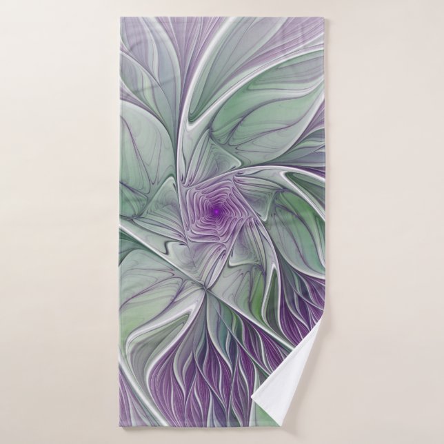 Flower Dream, Abstract Purple Green Fractal Art Bath Towel (Bath Towel)
