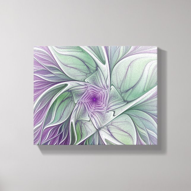 Flower Dream, Abstract Purple Green Fractal Art Canvas Print (Front)