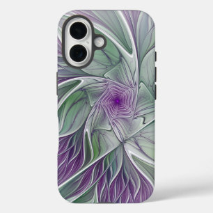 Flower Dream, Abstract Purple Green Fractal Art iPhone 16 Case