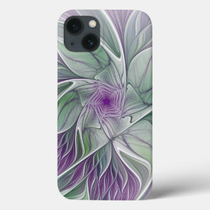 Flower Dream, Abstract Purple Green Fractal Art iPhone 13 Case