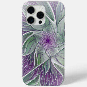 Flower Dream, Abstract Purple Green Fractal Art iPhone 15 Pro Max Case