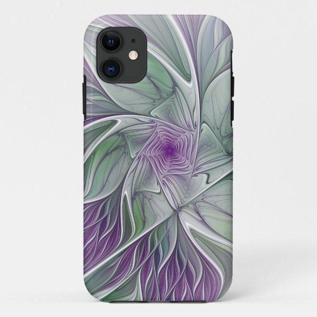 Flower Dream, Abstract Purple Green Fractal Art Case-Mate iPhone Case (Back)