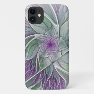 Flower Dream, Abstract Purple Green Fractal Art iPhone 11 Case