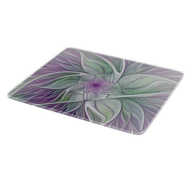 Flower Dream, Abstract Purple Green Fractal Art Cutting Board (Corner)