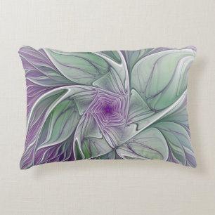 Flower Dream, Abstract Purple Green Fractal Art Decorative Cushion