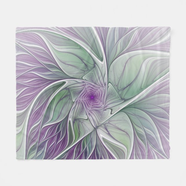 Flower Dream, Abstract Purple Green Fractal Art Fleece Blanket (Front (Horizontal))