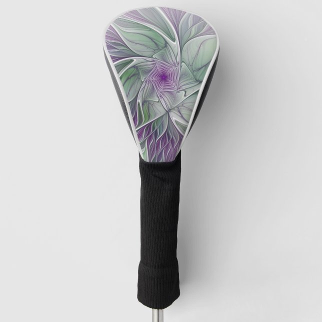 Flower Dream, Abstract Purple Green Fractal Art Golf Head Cover (Front)