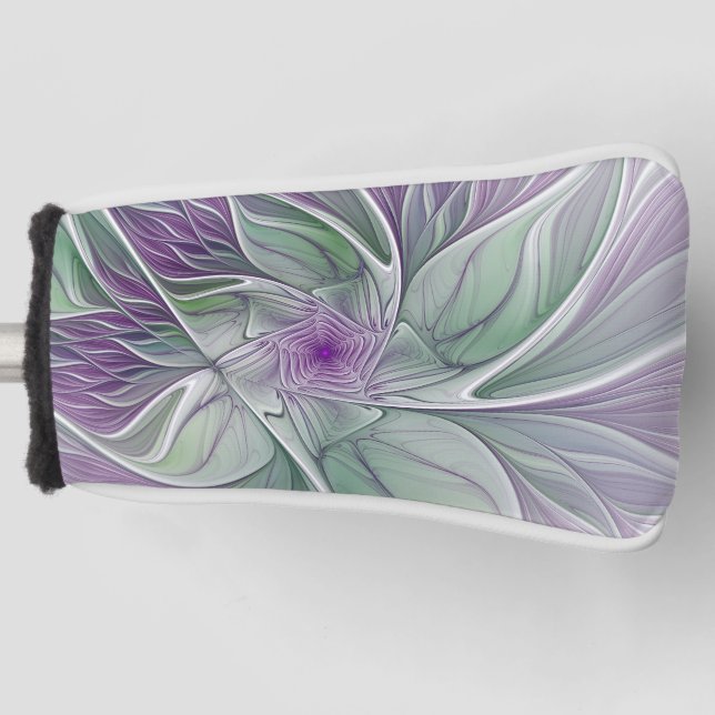 Flower Dream, Abstract Purple Green Fractal Art Golf Head Cover (Front)