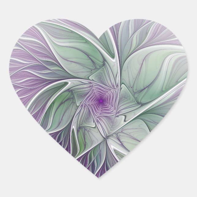Flower Dream, Abstract Purple Green Fractal Art Heart Sticker (Front)