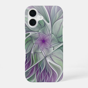 Flower Dream, Abstract Purple Green Fractal Art iPhone 16 Case