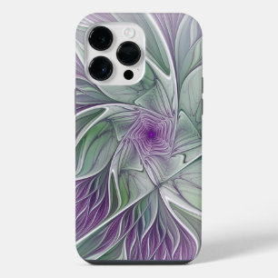 Flower Dream, Abstract Purple Green Fractal Art iPhone 14 Pro Max Case