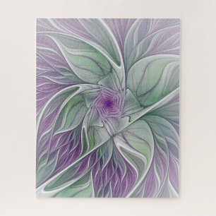 Flower Dream, Abstract Purple Green Fractal Art Jigsaw Puzzle