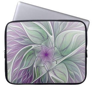 Flower Dream, Abstract Purple Green Fractal Art Laptop Sleeve