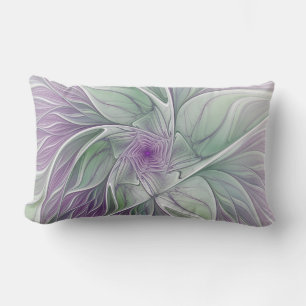 Flower Dream, Abstract Purple Green Fractal Art Lumbar Cushion