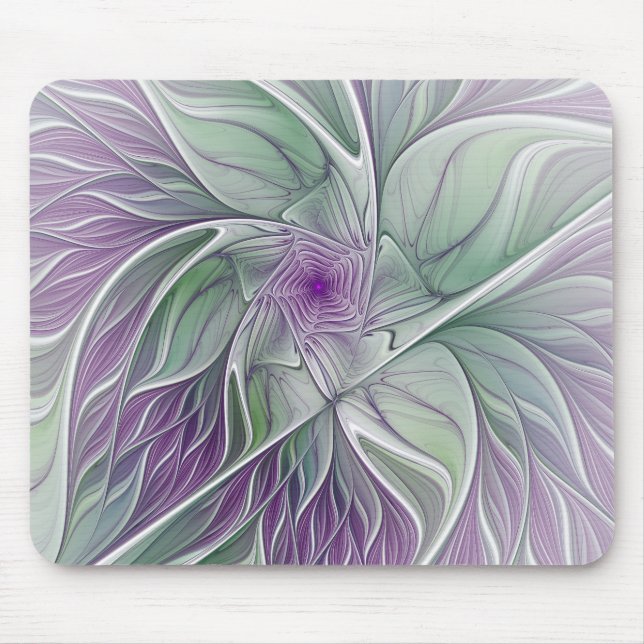 Flower Dream, Abstract Purple Green Fractal Art Mouse Mat (Front)