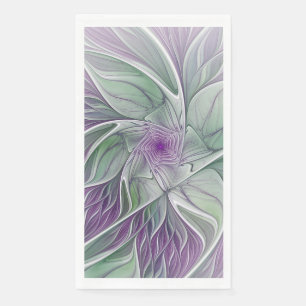 Flower Dream, Abstract Purple Green Fractal Art Napkin