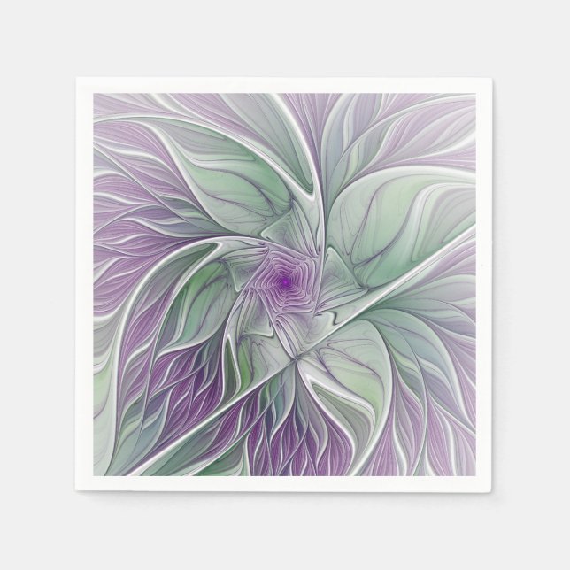 Flower Dream, Abstract Purple Green Fractal Art Napkin (Front)