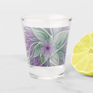 Flower Dream, Abstract Purple Green Fractal Art Shot Glass