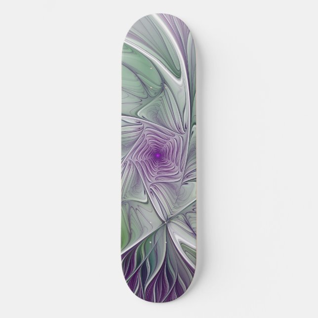 Flower Dream, Abstract Purple Green Fractal Art Skateboard (Front)