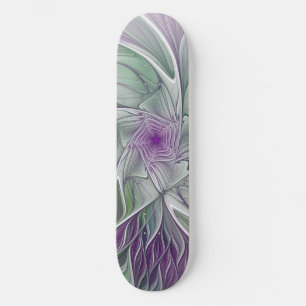 Flower Dream, Abstract Purple Green Fractal Art Skateboard