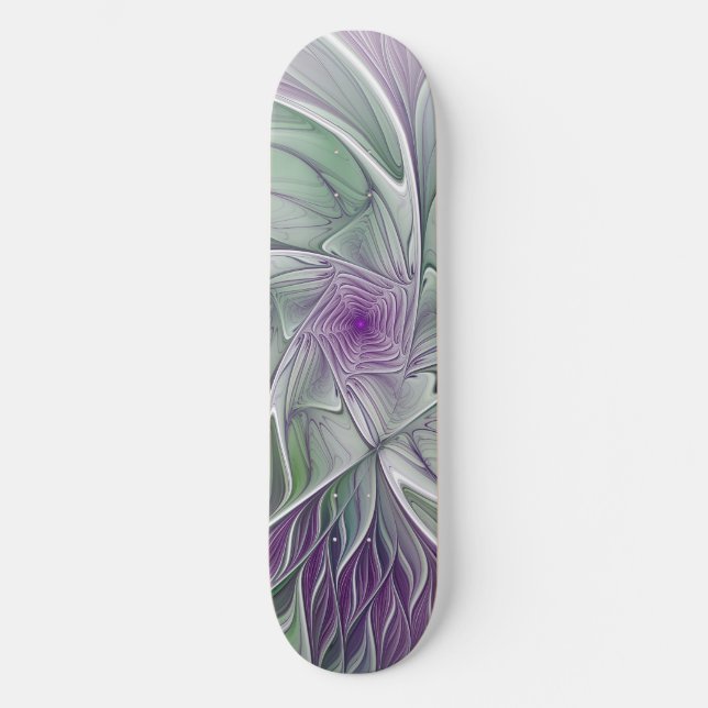 Flower Dream, Abstract Purple Green Fractal Art Skateboard (Front)