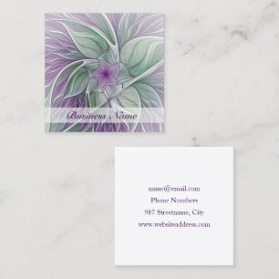 Flower Dream, Abstract Purple Green Fractal Art Square Business Card