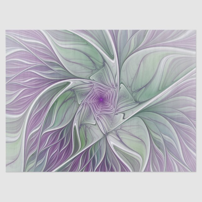 Flower Dream, Abstract Purple Green Fractal Art Tissue Paper (Front)