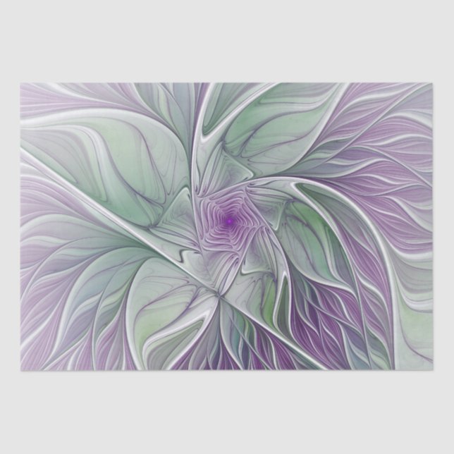 Flower Dream, Abstract Purple Green Fractal Art Tissue Paper (Front)