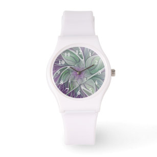 Flower Dream, Abstract Purple Green Fractal Art Watch
