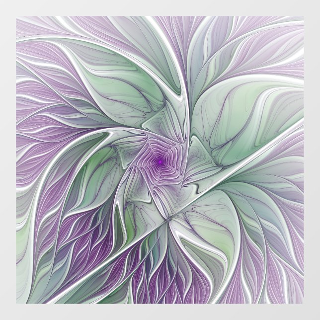 Flower Dream, Abstract Purple Green Fractal Art Window Cling (Sheet)