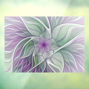 Flower Dream, Abstract Purple Green Fractal Art Window Cling