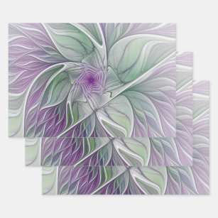 Flower Dream, Abstract Purple Green Fractal Art Wrapping Paper Sheet