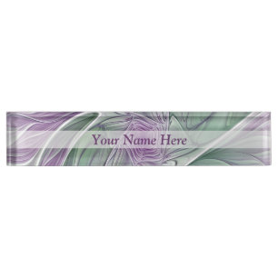 Flower Dream, Abstract Purple Green Fractal Text Nameplate