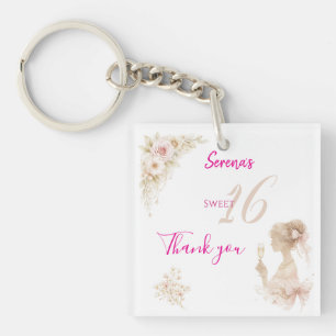 Flower Dreamy Soft Sweet 16 Birthday Acrylic Chain Key Ring