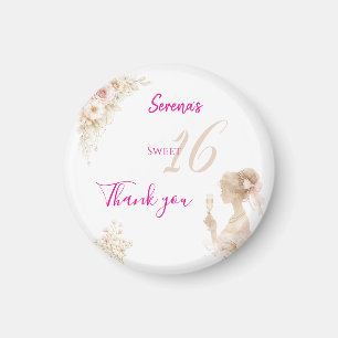 Flower Dreamy Soft Sweet 16 Birthday Button Magnet