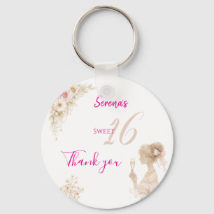Flower Dreamy Soft Sweet 16 Birthday Button Pin Key Ring