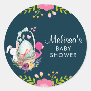 Flower, Egg, Flamingo Baby Shower Classic Round Sticker