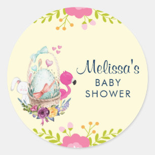 Flower, Egg, Flamingo Baby Shower Classic Round Sticker
