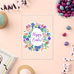 Flower Egg Shaped Wreath Happy Easter Acrylic Invitations