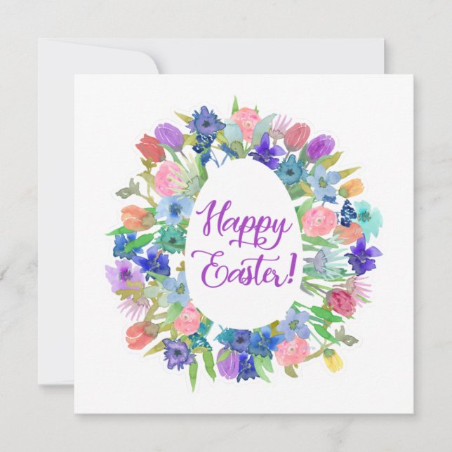 Flower Egg Shaped Wreath Happy Easter Invitation (Front)