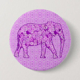 Flower elephant - amethyst purple 7.5 cm round badge