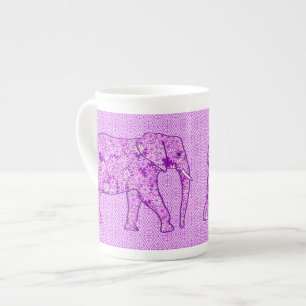 Flower elephant - amethyst purple bone china mug