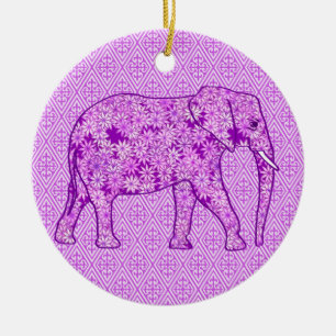 Flower elephant - amethyst purple ceramic tree decoration