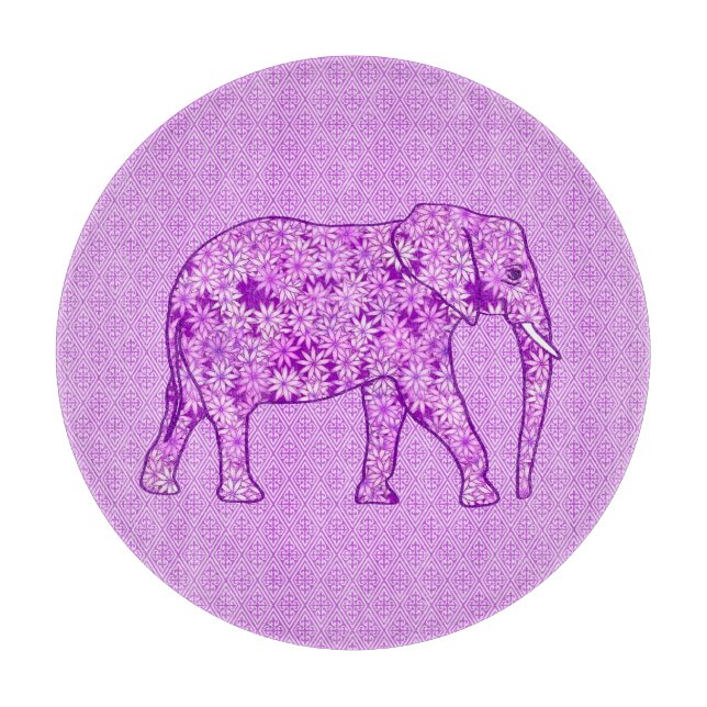 Flower elephant - amethyst purple cutting board (Front)
