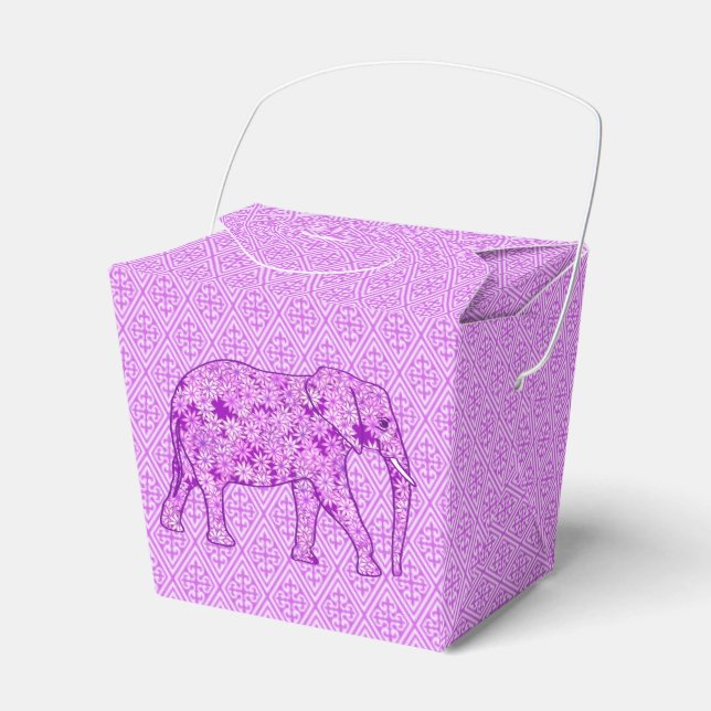 Flower elephant - amethyst purple favour box (Front Side)