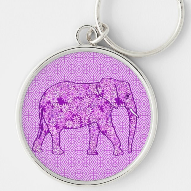 Flower elephant - amethyst purple key ring (Front)